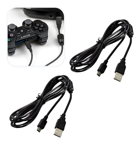 2x Cabo Controle Sem Fio Para Ps3 Play 3 Usb Energia Bateria