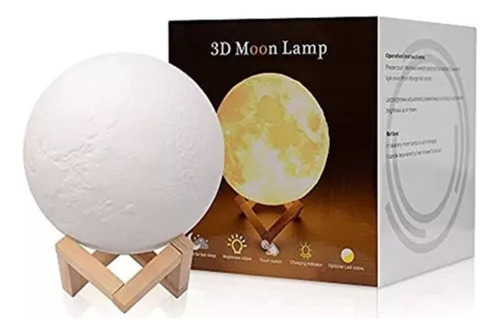 Lámpara De Luna 3d, 7 Colores Táctiles Moon Night Light Color De La Estructura Madera