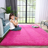 Alfombra Peluda Para Sala, Dormitorio, Rosa, 5x8