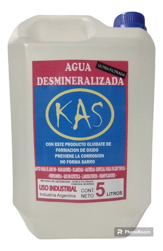 Agua Desmineralizada Ultrafiltrada  4 Bidones X 5l