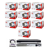 Kit C/ Nvr 16 Canais Hikvision + 10 Cameras Ip Áudio + Hd 2t