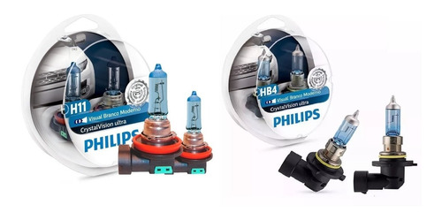 Kit 4 Lampadas Philips Crystal Vision Ultra Hb4 + H11 4300k