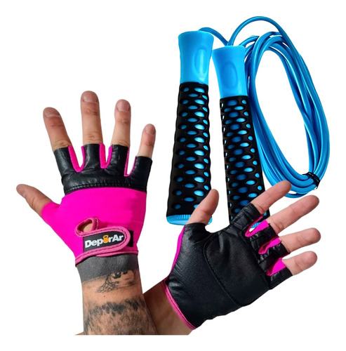 Guantes Gimnasio Fitness Gym + Soga Saltar Ruleman Premium