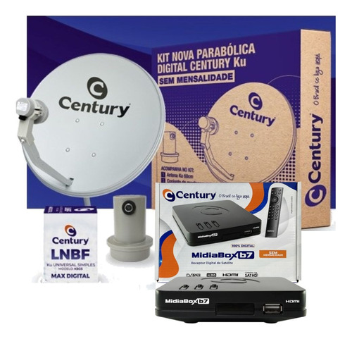 Kit Antena Parabólica Century 60cm Com Midiabox B7 E Lnb Ku