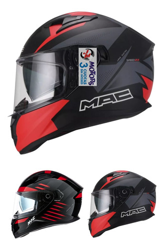 Jm Casco Moto Mac Speed 2.0 Raven Doble Visor Negro Rojo Mat