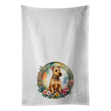 Lakeland Terrier And Flowers Kitchen Towel Set Of 2 White Di