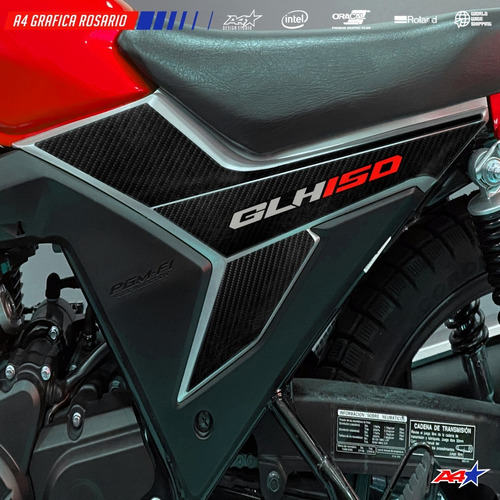 Calcos Honda Glh150 Gaucha Fibra De Carbono Moto Roja