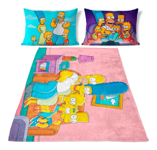 Cobija Frazada Y Fundas Almohada Los Simpson Polar Suave 