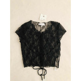 Blusa Corta Negra De Encaje Bershka Original Con Escote