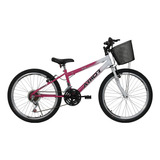 Bicicleta Aro 24 Feminina Athor Model 18 Marchas Com Cesta Cor Rosa/branco