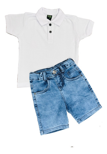 Kit Camisa Polo + Bermuda Jeans Masculino Infantil 1 E 2