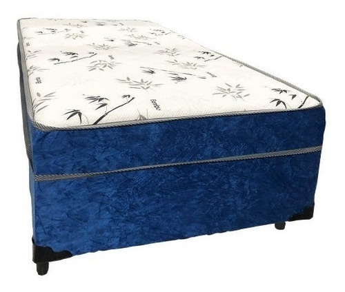 Cama Box Conjugado Solteiro Ortopédico Suede Azul