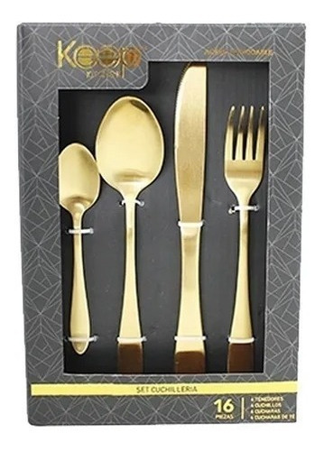 Set Cubiertos Keep Gold 16 Pcs