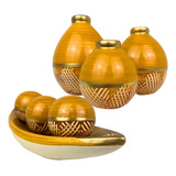 Conjunto Enfeite Sala Ceramica Centro Mesa Decorativo Cores Cor Moringa Mostarda Dourado