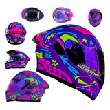 Casco Moto Mujer Hro 3400 Yeah Evo Morado Rosa + Lentes Dot