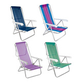 Kit4 Cadeiras Praia Reclinável Alumínio Reforçada 8posições 