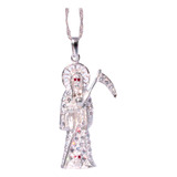 Dije Santa Muerte Plata 925 Ojos Rojos Zirconias Cadena