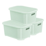 Caja Organizadora Plastica Simil  Rattan Set X 3u  36x25x17