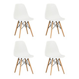 Pack 4 Sillas Eames Empoli Pata Madera Marco Metálico Blanca