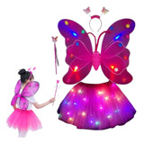 Kit Fantasia Feminina Asas Borboleta Led + Tiara + Varinha