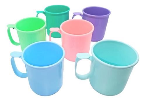 Taza Jarro Mug Plástico X20 C/apoya Dedo Colores Pasteles