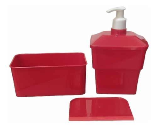 Porta Detergente  Compacto C/rodo Quadrado Vermelho Prático