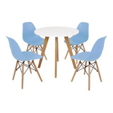 Mesa Laura 80cm Branca + 4 Cadeiras Eames Eiffel Cor Azul-claro