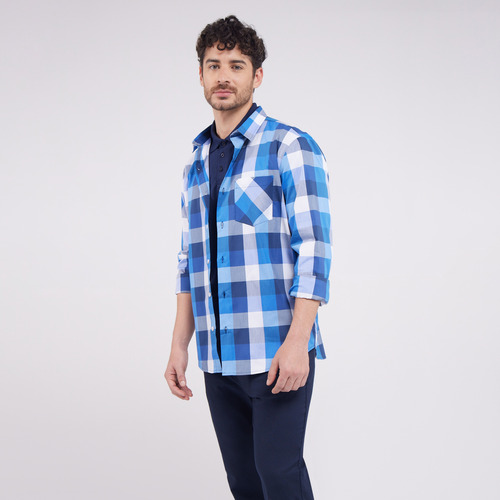 Camisa Hombre Ostu M/l Azul Algodón 60010520-50896