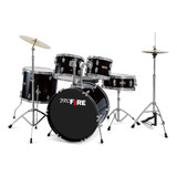 Bateria Acústica Pro Fire 20  Cromada Com Banco E Pratos