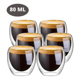 Kit 6 Copo Xícara Vidro Borossilicato Parede Dupla Café 80ml Cor Transparente