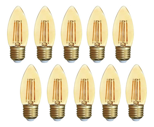 Pack X10 Ampolletas Filamento Vintage C35 Led 4w Rosca E27