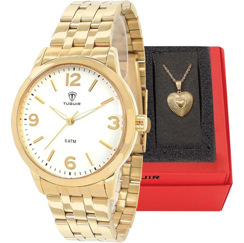 Relógio Tuguir Feminino Dourado Fashion Fundo Branco Barato