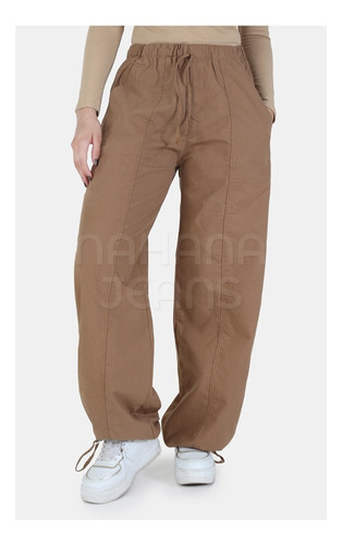 Pantalon Recto Parachute Nahana Marron Con Recortes