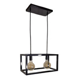 Lustre Quadrado Duplo Estilo Industrial Preto