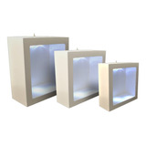 Trio Nicho Quadrado Simp Branco C/led + 9 Pilhas Gratis Mdf