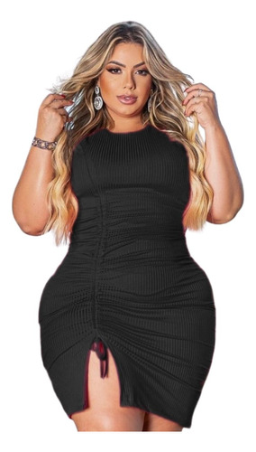 Vestido Plus Size Fenda Festa Balada Coladinho Tendência