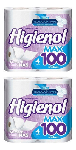 Papel Higienico Higienol Max 100m X4 Pack X2u