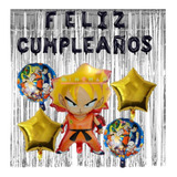 Feliz Cumpleaños Fiesta Goku Set De Globos + Cortina Dragón