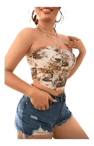 Corset Strapless Dama Estampado Vintage Elegante