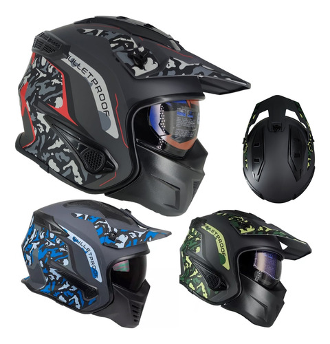 Casco Moto 3 En 1 Edge Kombat Tactico Certificado Piloto