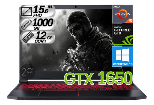 Portátil Gamer Acer Nitro5 Ryzen5 Ram 12gb 1000gb Gtx 1650