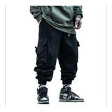 Negro Cargo Hombres Pantalones Hip Hop Skinny