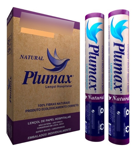 Lençol De Papel Plumax Natural 70cmx50m - Caixa 10 Unidades