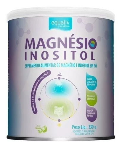 Suplemento Magnésio Inositol 100% Vegano Equaliv 330g Halal Sabor Limão