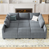 Sofa Modular Otomana Forma L/u 9 Asientos Color Grisa Honbay