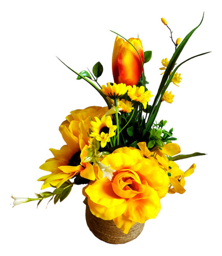 Arreglo Floral Girasol Tulipan Rosas Amarillas Artificiales