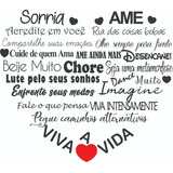 Adesivo Parede Frases Motivação Coração Sorria Ame 75x65cm Cor Preto