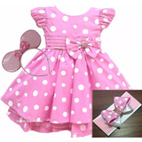 Vestido Minnie Rosa Luxo Infantil Minei Minie Com Tiara