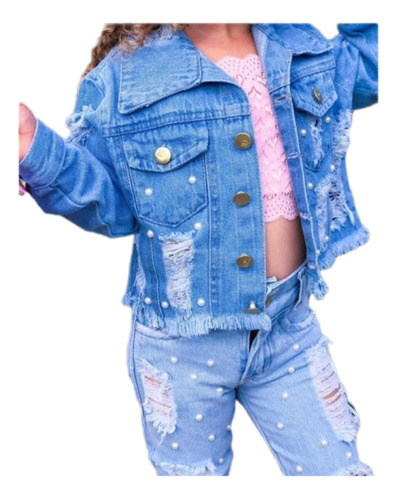 Jaqueta Jeans Infantil Menina Com Pérola