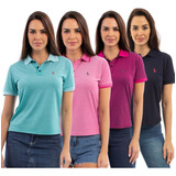 Kit 4 Camisa Polo Feminina Piquet Viscose Dry John Pull